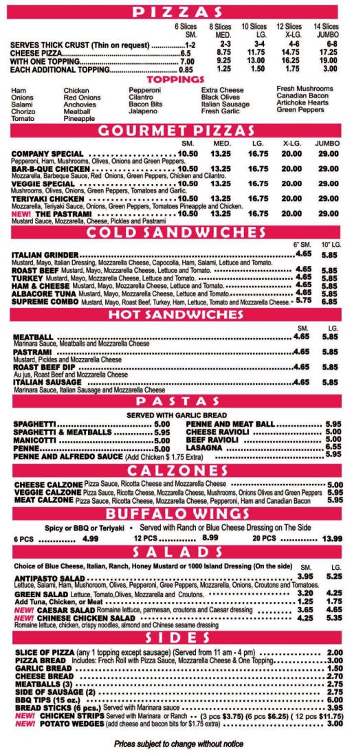 Click for printable menu